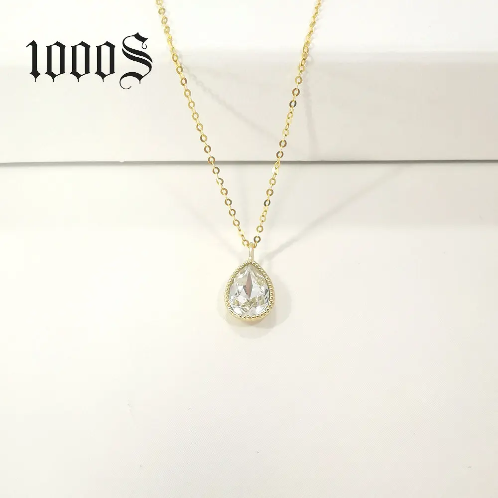 Crystal Water Drop Pendant Necklace Women Jewelry 1000S Fashion Gold Cuban Link Chain CLASSIC Yellow Gold Party Necklaces CN;GUA