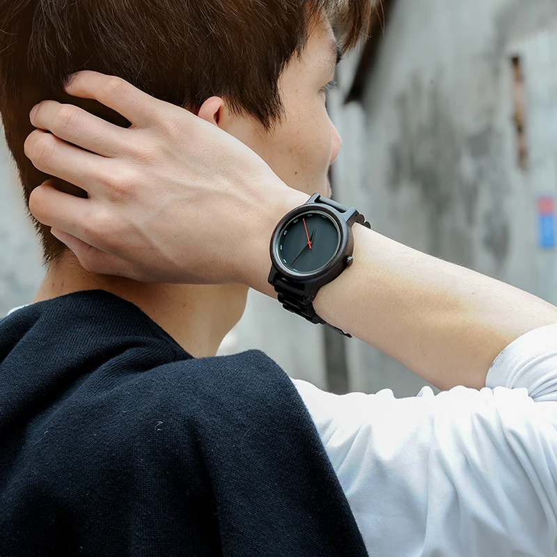 BOBO BIRD Ebony Wood Watches Japan Movt Quartz Wrist watch with wooden band