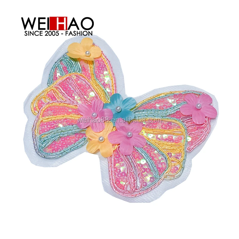 butterfly sequin patch/customized embroidery patches/applique 5mm colorful sequins
