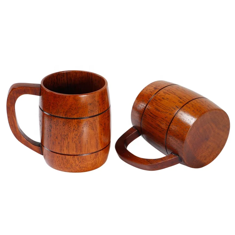 Classic Natural  Wood Handmade Beer Mug with Handle 500ml