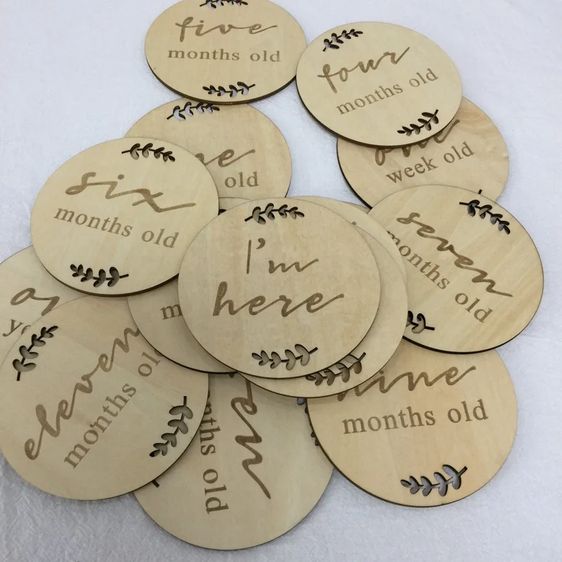 set of 15 pcs Engraved wooden monthly milestone card plaques