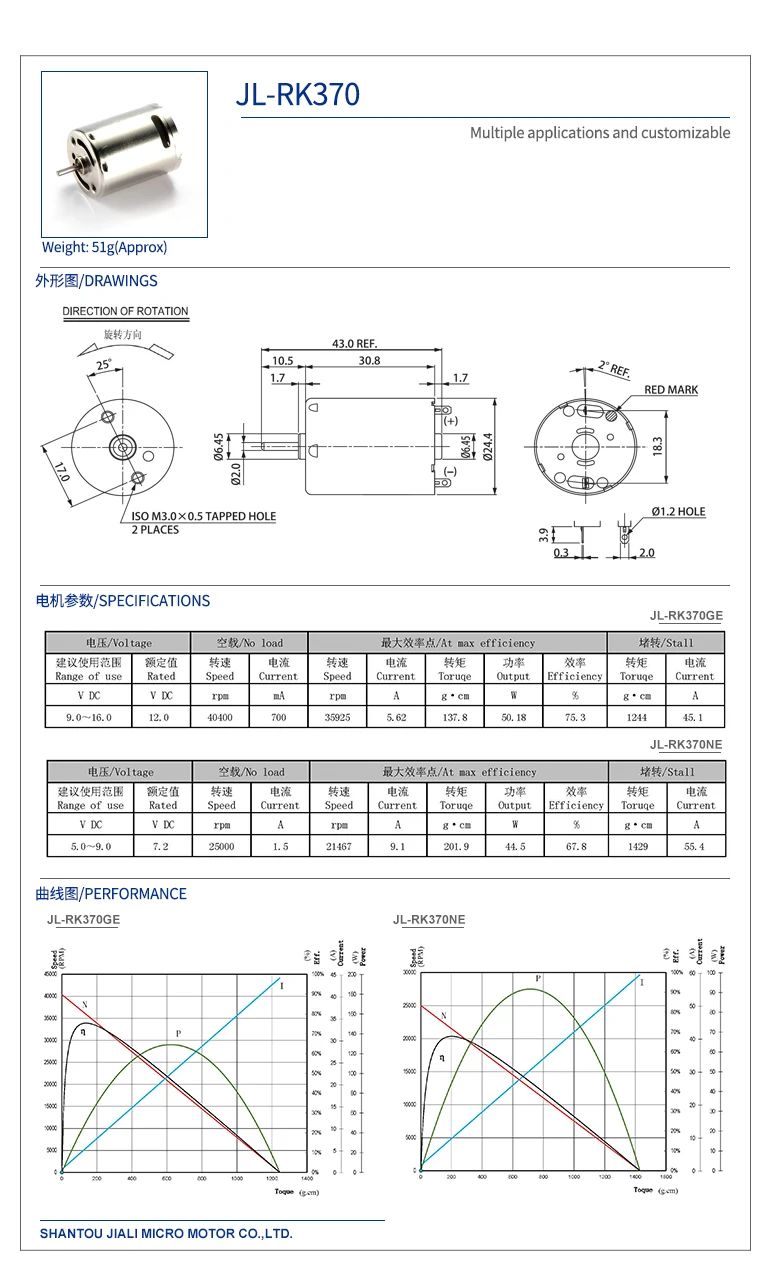 JL-RK370 customizable high speed micro dc nerf gun neo magnet motor
