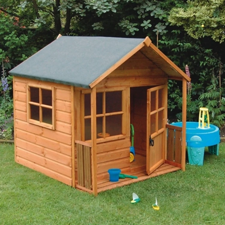 Wooden children chalet wooden house green with small corridor