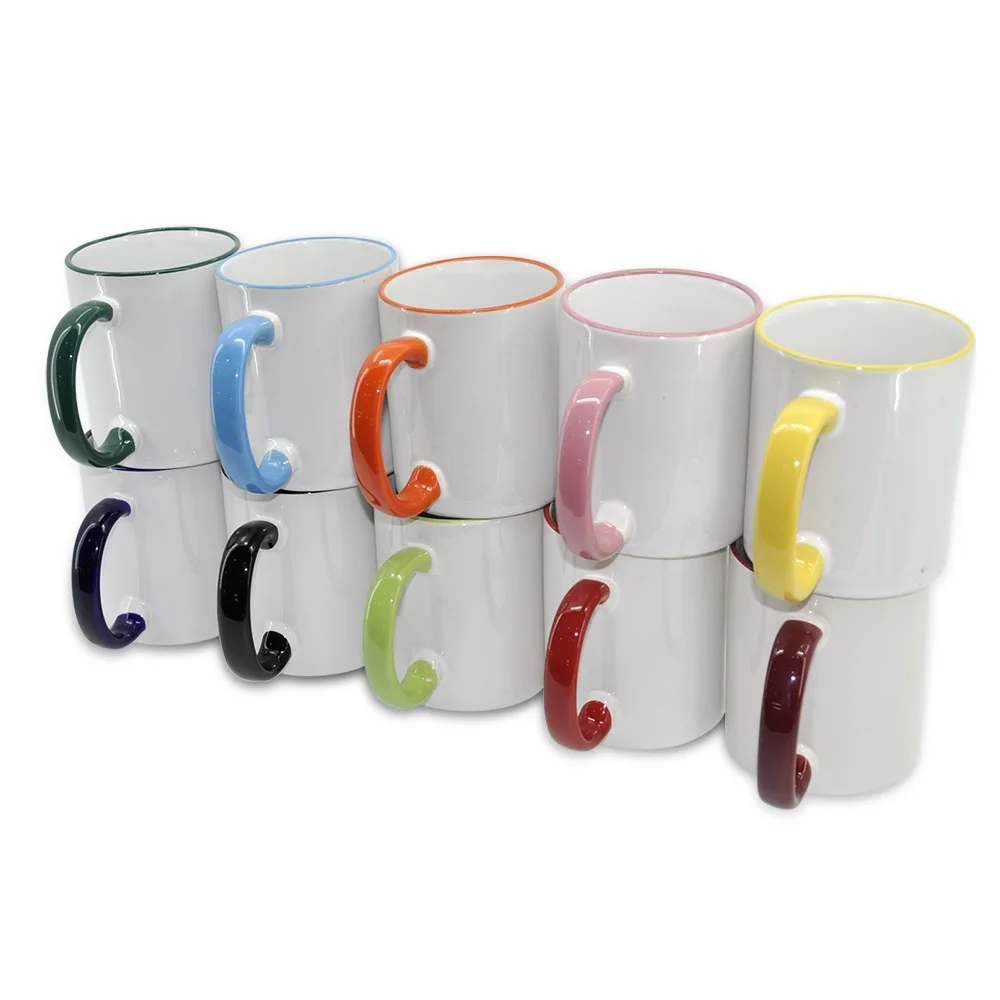 MR.R Wholesale Blank 11oz Color Rim Handle Sublimation Ceramic Mug For Heat Transfer Printing Gift