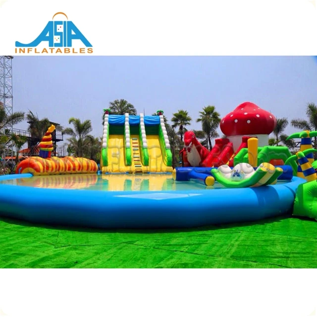 Big inflatable water slides with pool, commercial  inflatable water park for sale
