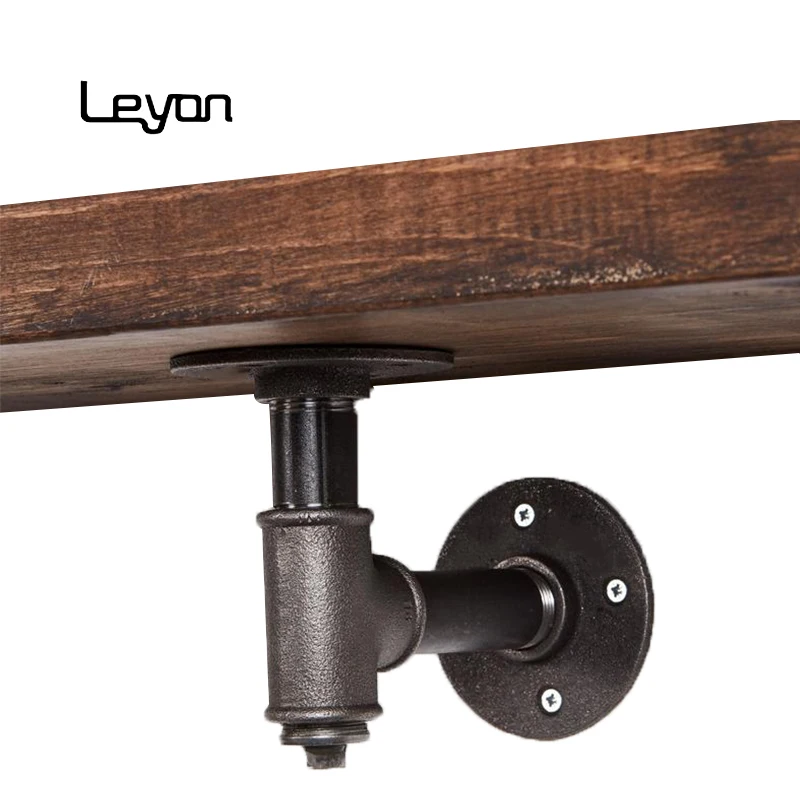 black malleable iron threaded 4 hole flange pipe fitting wooden shelves home decoration