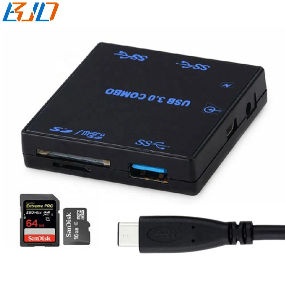 Typ-c USB 3,1 концентратор кард-ридер 3 * USB 3,0 комбо разъем адаптера с Тип C и USB кабель питания