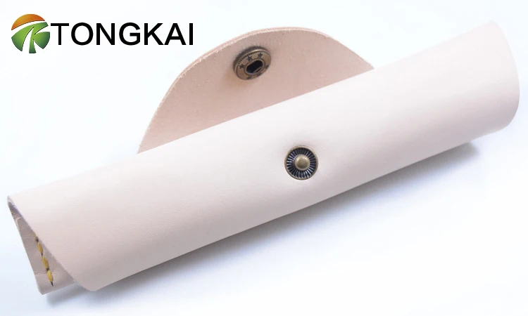 genuine Leather pen loop Handmade with Logo Embossed custom pu leather pencil case