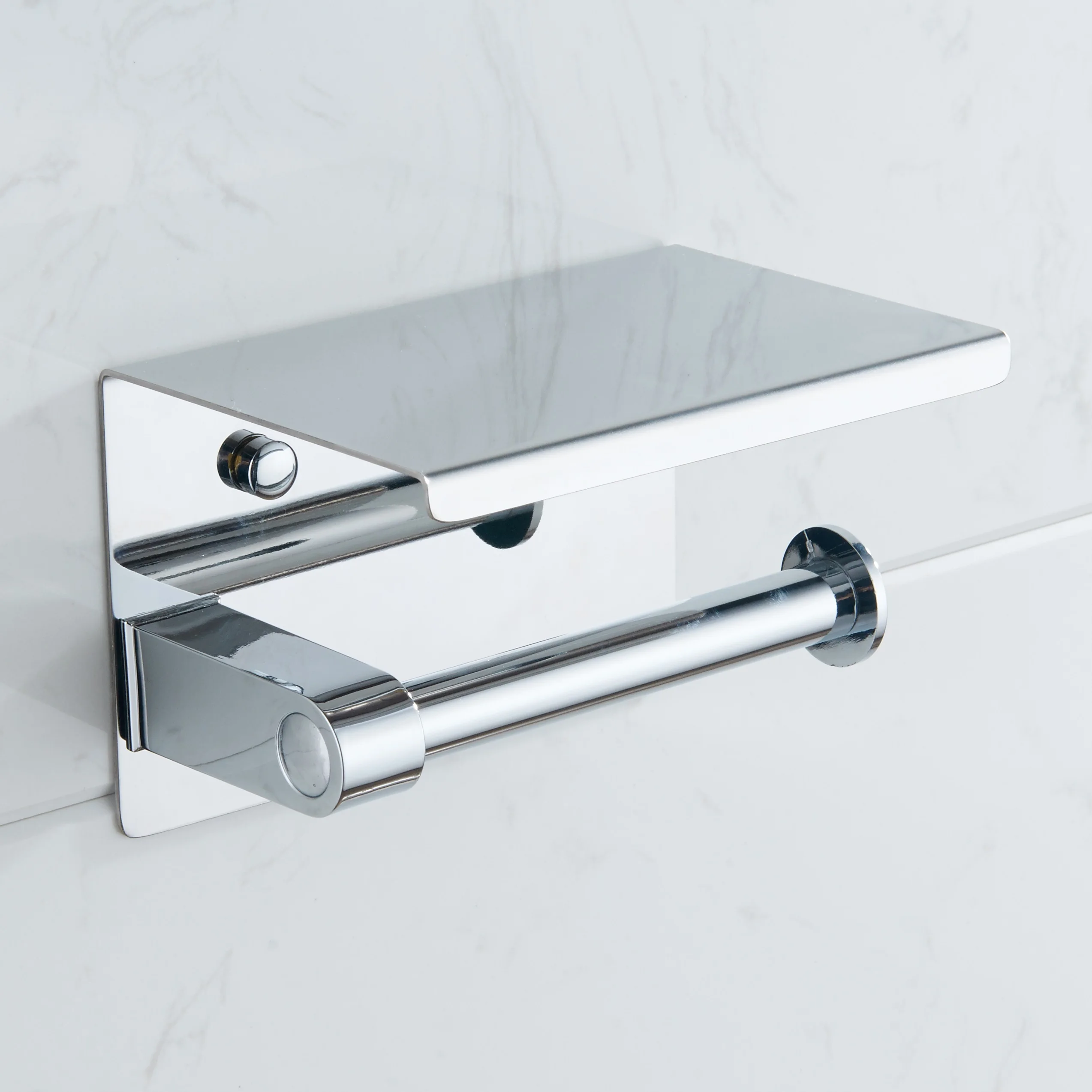 Chrome Stainless Steel Tissue Roll Toilet Paper Holder with Mobile Phone Storage Shelf