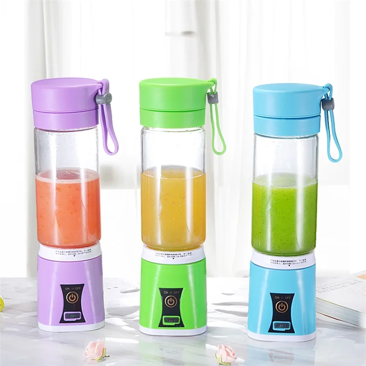 
Customized Multifunction Colourful Glass Usb Rechargeable 6 Leaf Knife Electric Juicer Bottle Drinking 