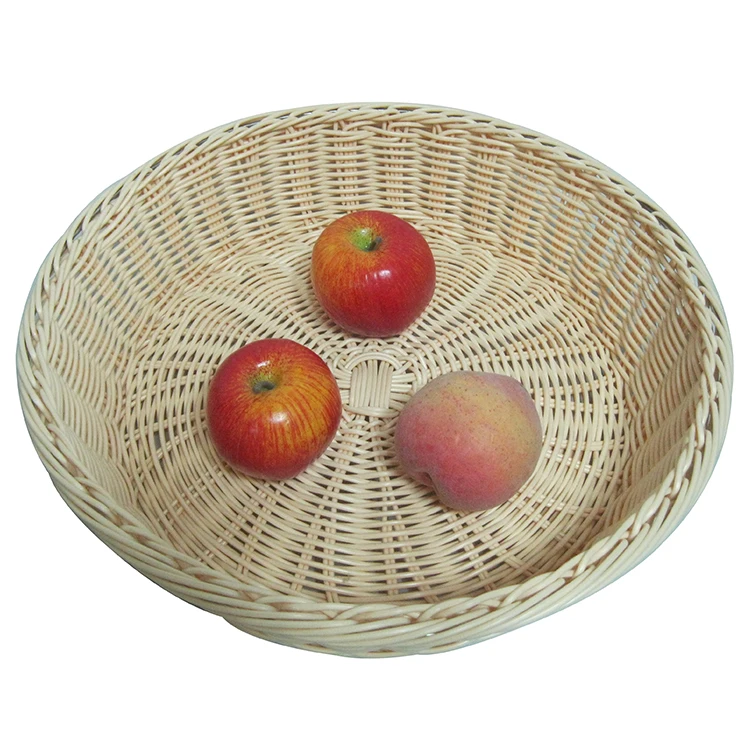 Good Quality Round Rattan Bread Basket , Buffet Display Plastic Rattan Basket with PC Cover