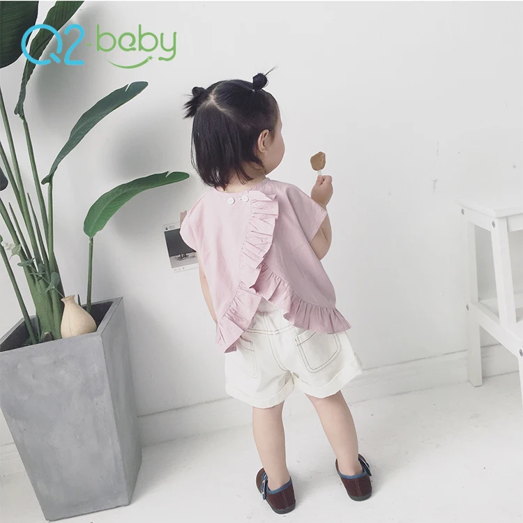 
Q2-baby New Back Button Kids Clothes Custom Made Baby Ruffle Blouse Shirt 