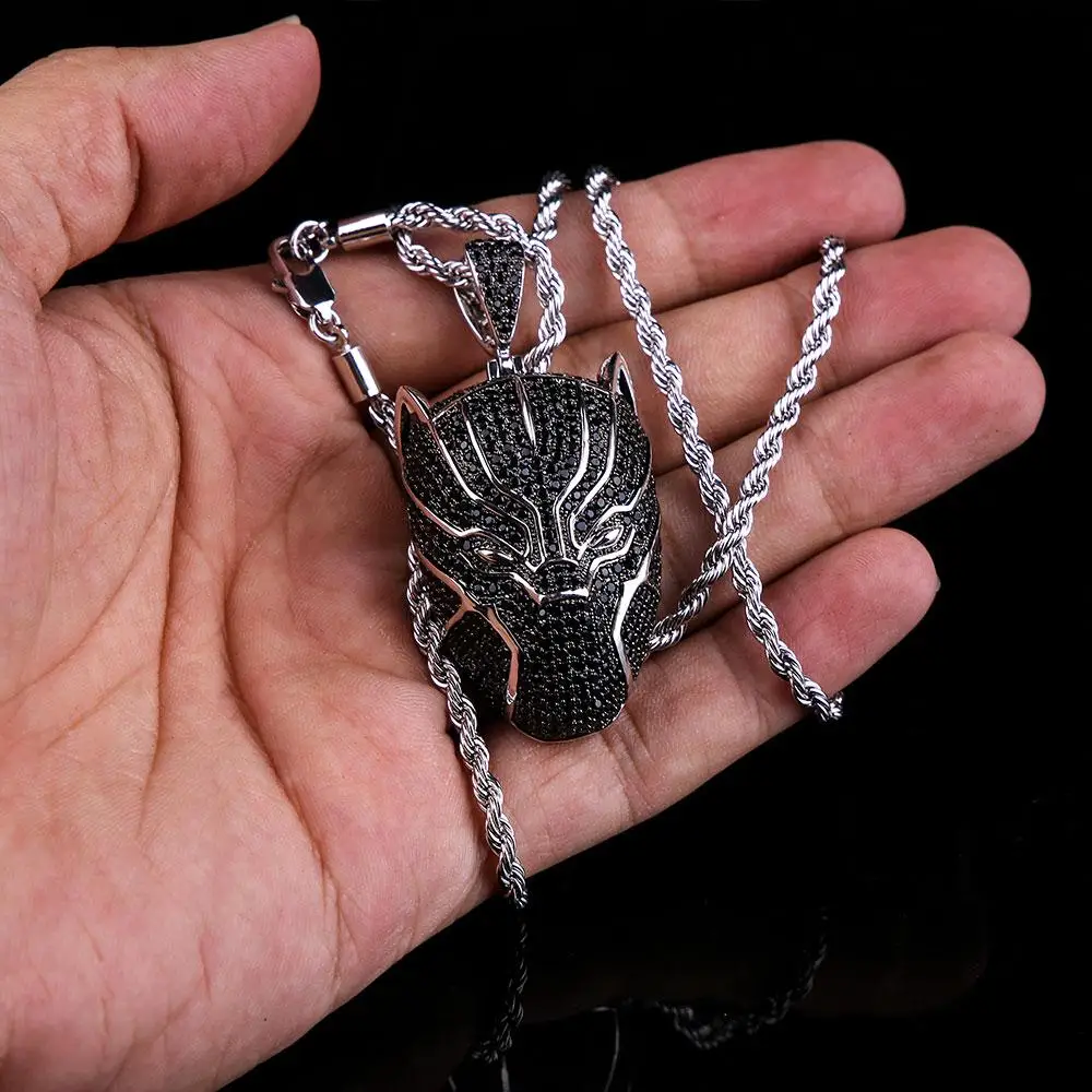 KRKC&CO Iced Out Cartoon Pendant Black Panther Pendant Zircon Pendant Hip Hop Jewelry for Marvel Figure Fans