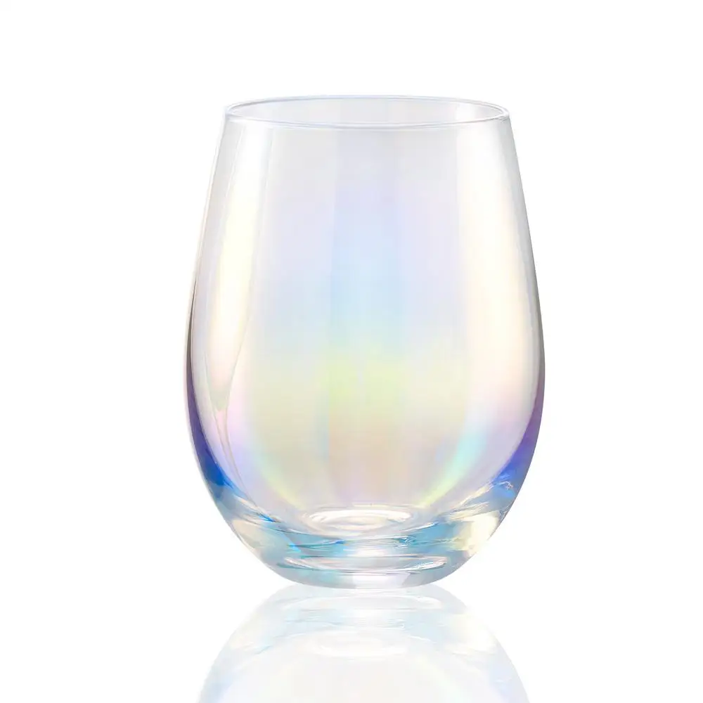 luster stemless wine glass clarity iridescent wine glass logo engraved colorful wine tumbler