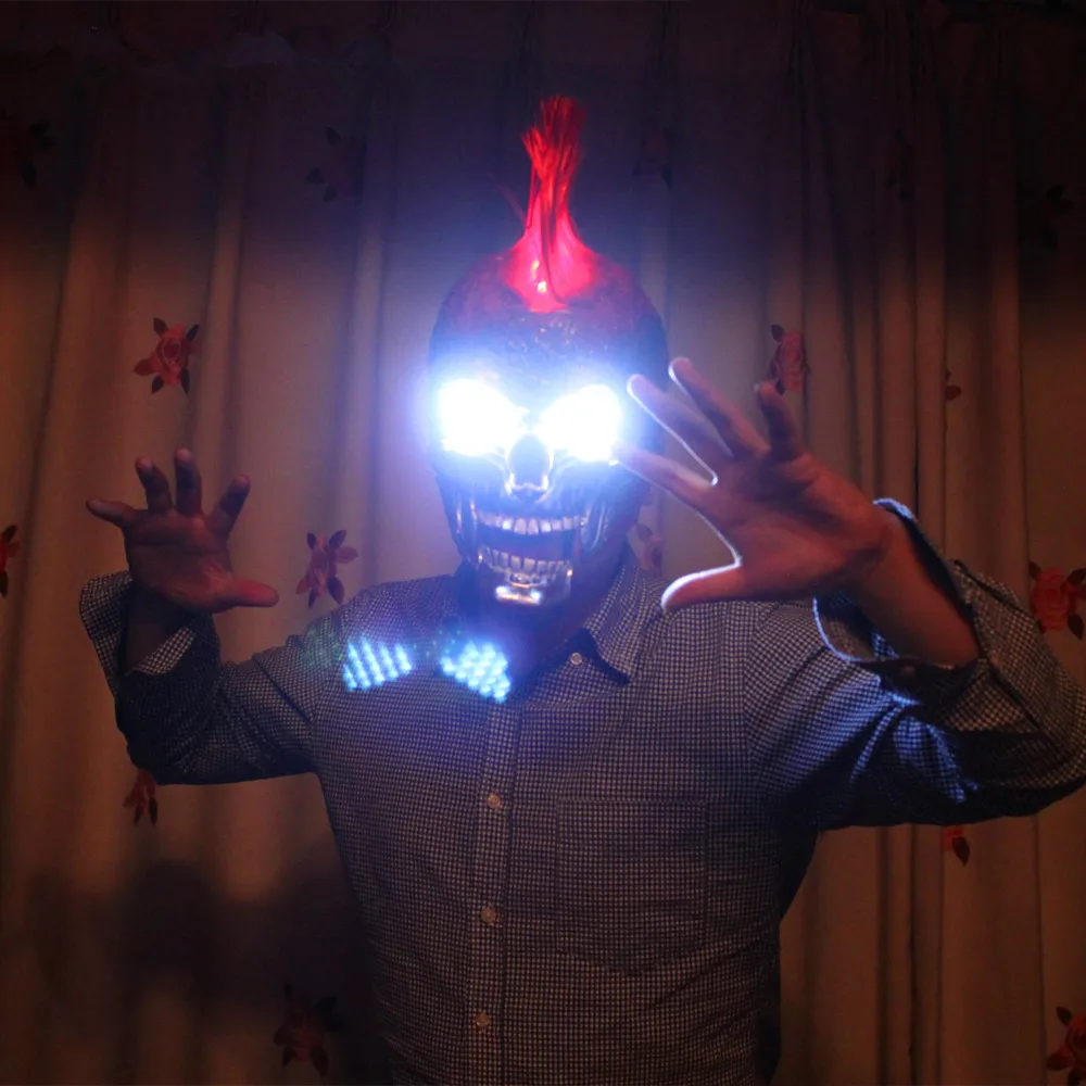 Ghost Rider led mask / Halloween mask /LED glasses for Show,Party Masks Red Hair White Eye Novelty Lighting