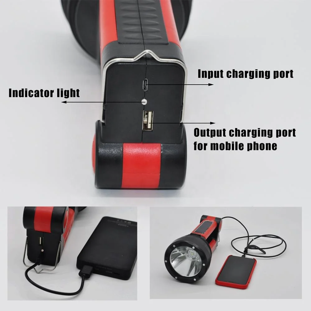 5in1 Portable Searchlight Hunting flashlight Super Bright output Power Bank USB Solar Rechargeable led handheld spotlight