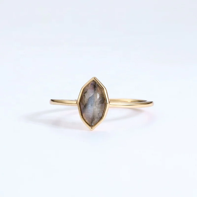 Wholesale dainty gold gemstone jewellery sterling silver marquise labradorite ring