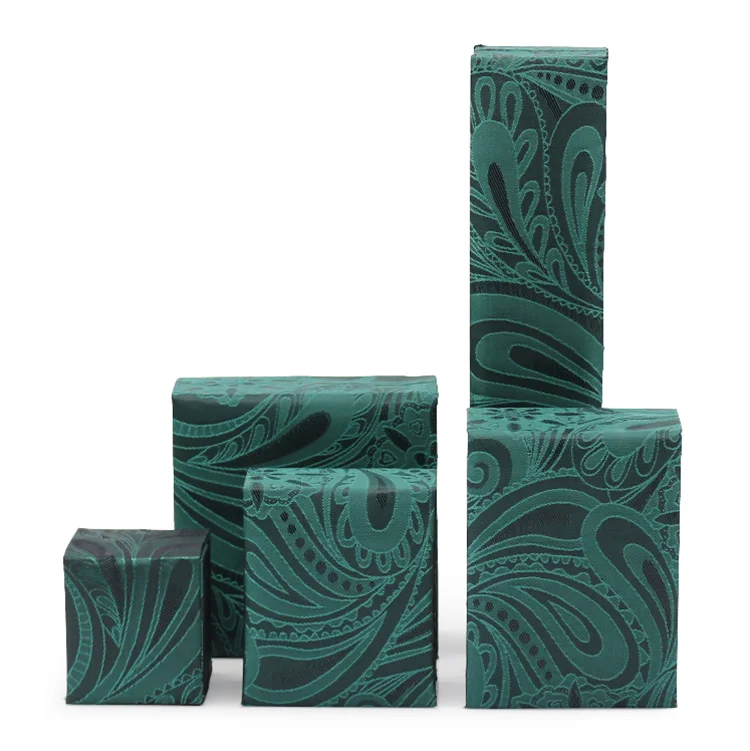 Wholesale wenzhou green fashion brocade cloth jewelry box chain necklace gift wrap box for ring