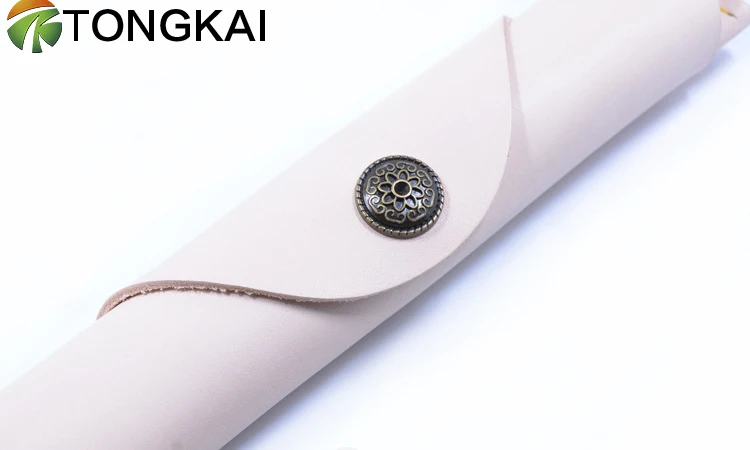 genuine Leather pen loop Handmade with Logo Embossed custom pu leather pencil case