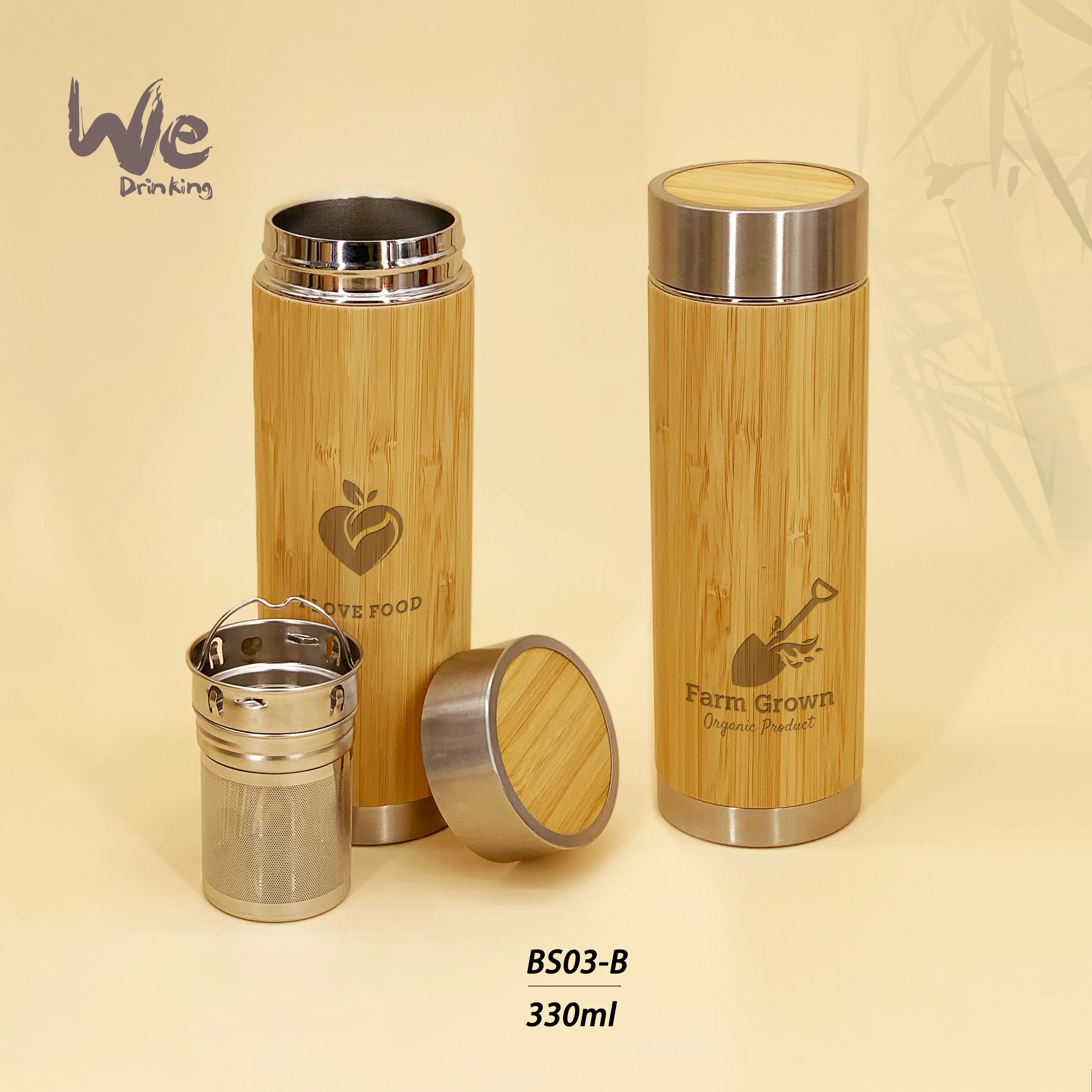 
BS04 550ml Original Bamboo Vacuum Tea Flask with Infuser and Strainer for Brewing Loose Leaf and Detox Tea Lovers 