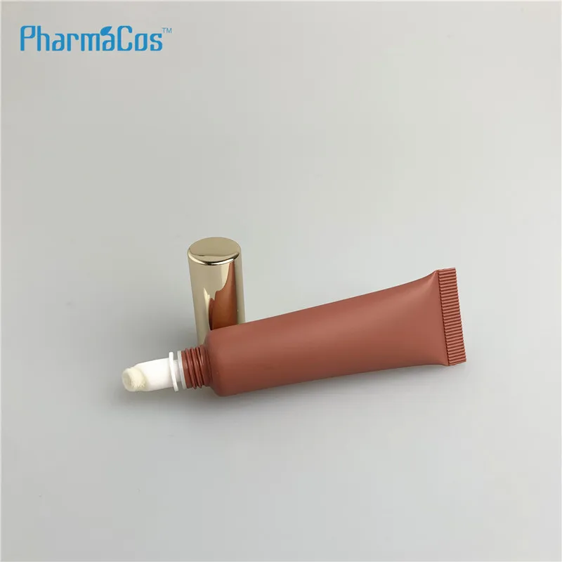 10ml soft plastic sponge brush lipstick tube packaging for lip gloss with screw golden cap