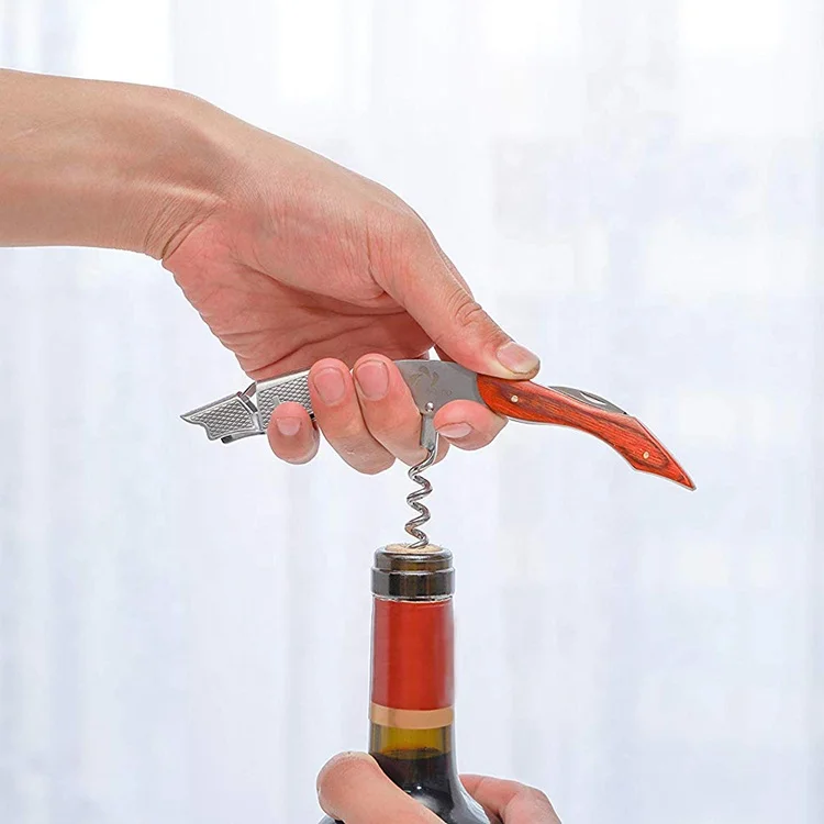 Hippocampal Knife Wine Bottle Opener Red Wood Handle Corkscrew Suitable for Opening Bottle Cap Stainless Steel Sustainable