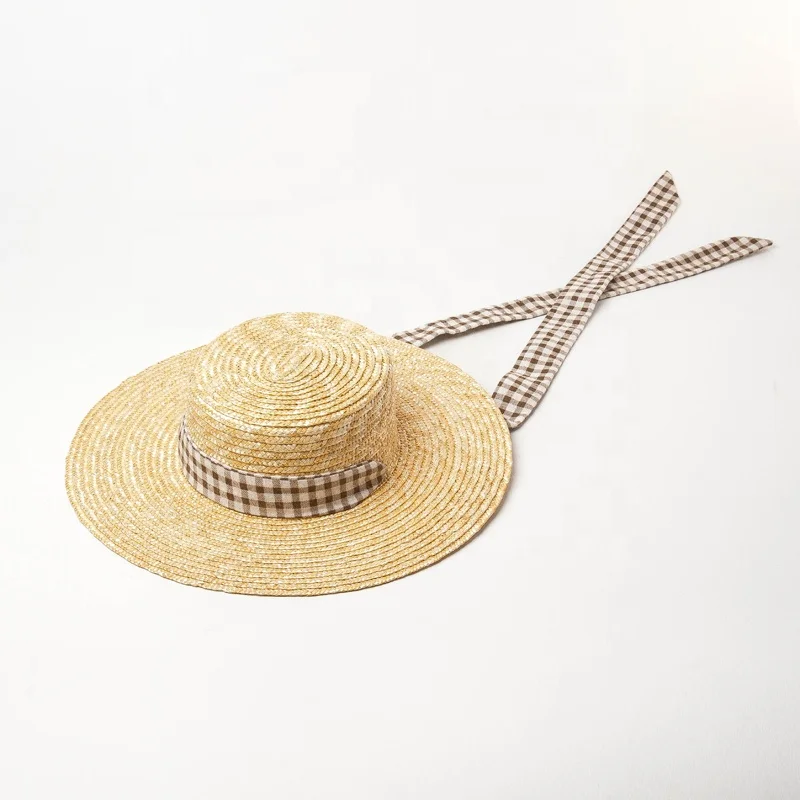 
Natural Wheat Straw Sun Hat with Tie Ribbon 