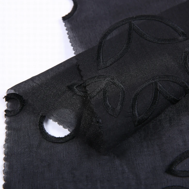 Free sample all over embroidery eyelet pure poly georgette fabric for clothing