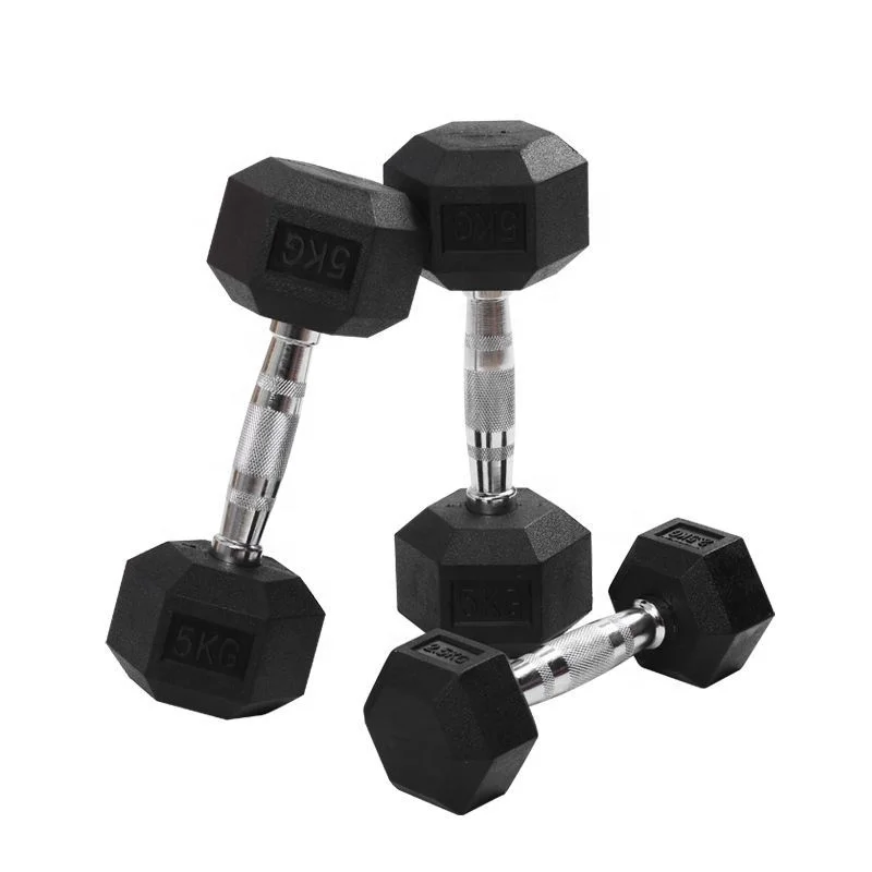Wholesale Rubber dumbbells 2.5kg-60kg iron cast gym hex dumbbell commercial rubber hexagon dumbbell