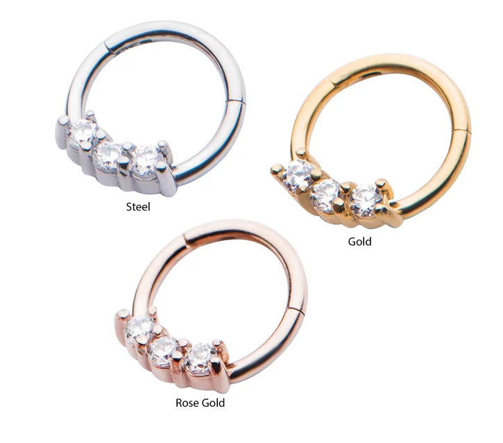 High End Quality Hinged Segment Rings with Prong Set Clear CZ Gem