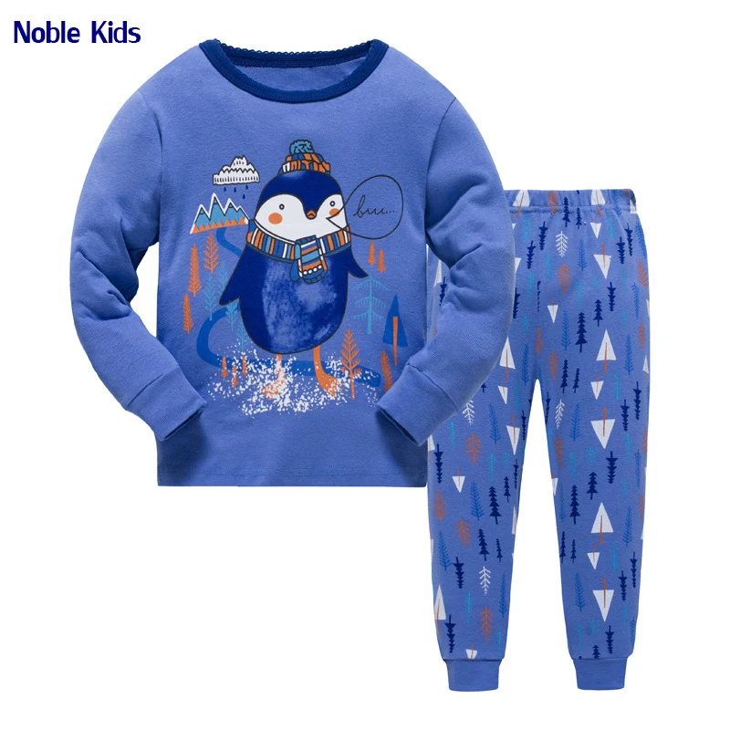 
Home boys clothing sets bird Printing custom wholesale winter cotton animal children pyjamas 