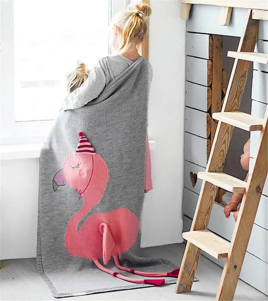 
60cm*120cm INS Innovative Cartoon Pink Flamingo Animal Cute Baby Throw Blankets Sofa Bed Travel Plaids Wool Thread Blanket Child 