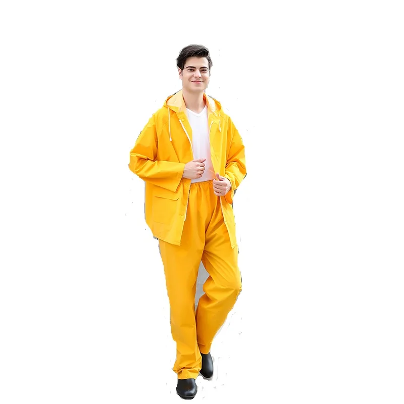 factory custom yellow labor rubber pvc raincoat waterproof with rain hat