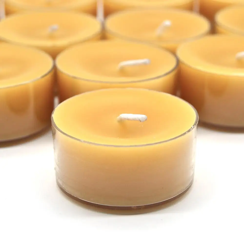 Handmade natural beeswax tealight candle