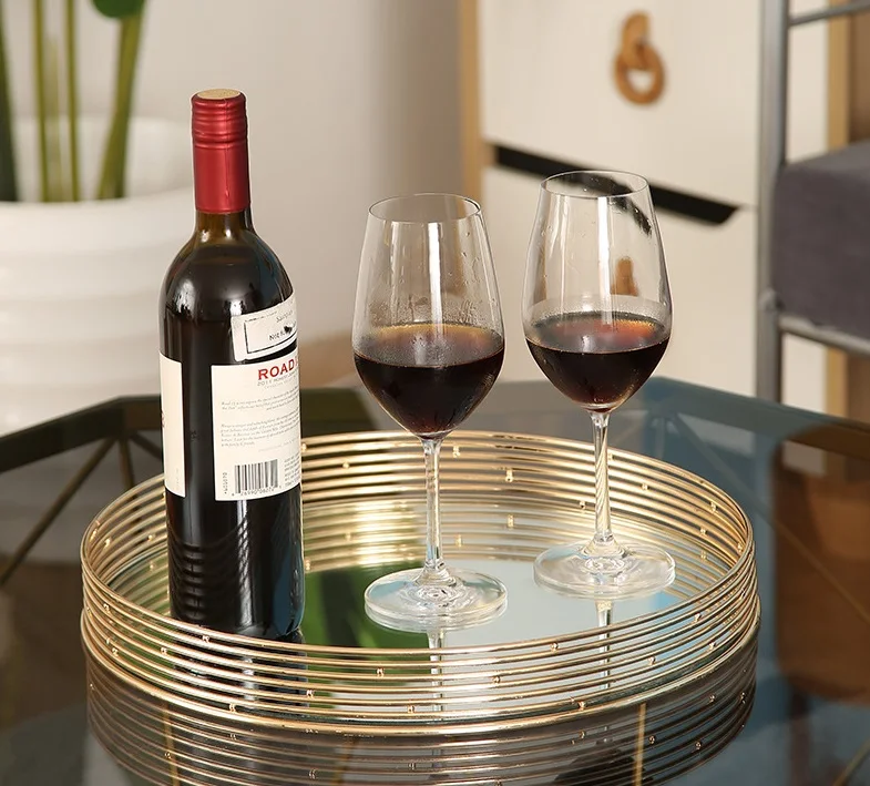 100% Круглый Золотой металлический зеркальный сервировочный поднос ручной работы для домашнего декора и отеля