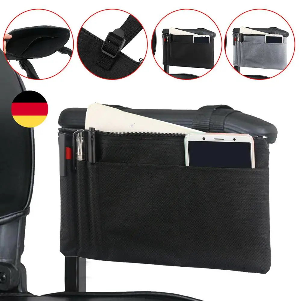 600D Oxford cloth Mobility Scooter Wheelchair Armrest Pannier Bag With Detachable Wallet Practical Black/Grey