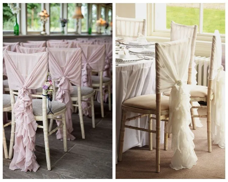 Violet Amethyst Chiffon Hoods With Ruffles Willow Chiffon Wedding Chair Sashes