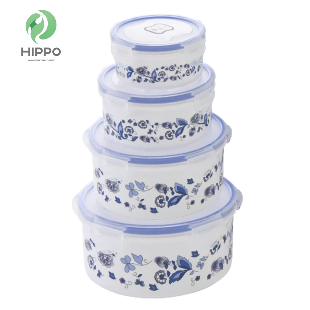 Small printed sealing microwave round plastic food container with red lid