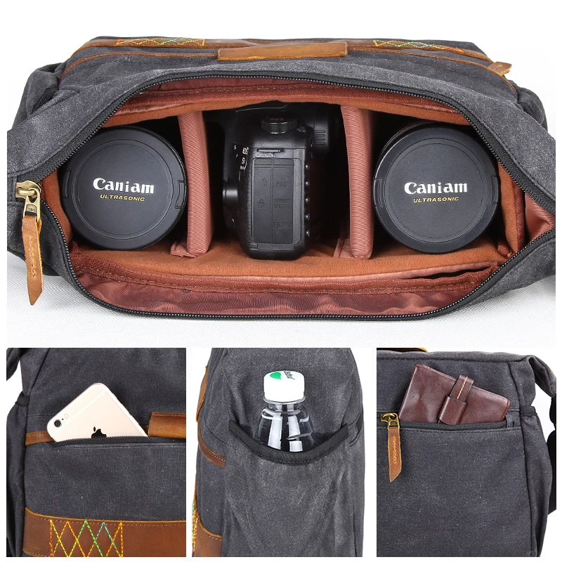 Multipurpose Caden Waterproof Waxed Canvas Camera Crossbody Bag Hidden Camera Computer DSLR Camera Bag