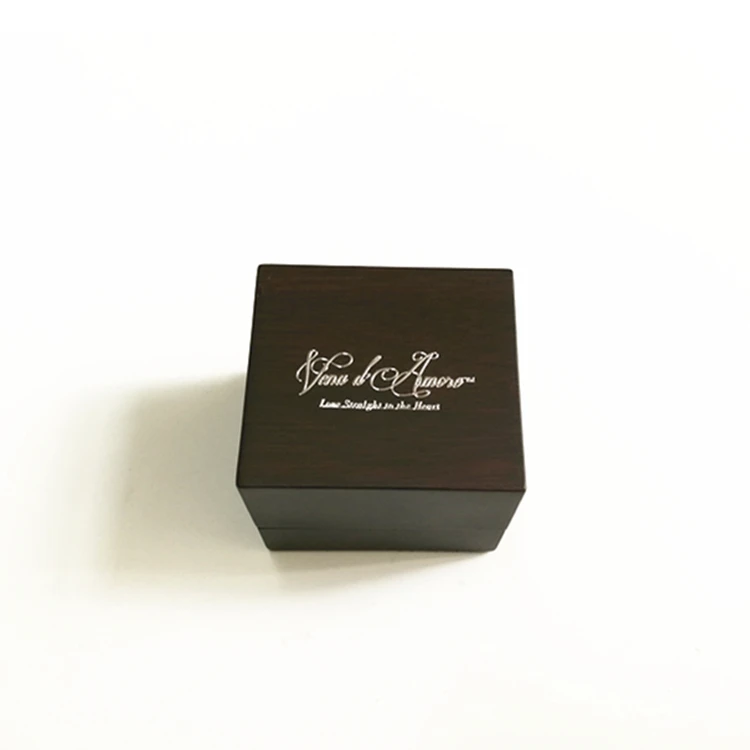 Luxury newest simple design stamping logo solid wooden ring box