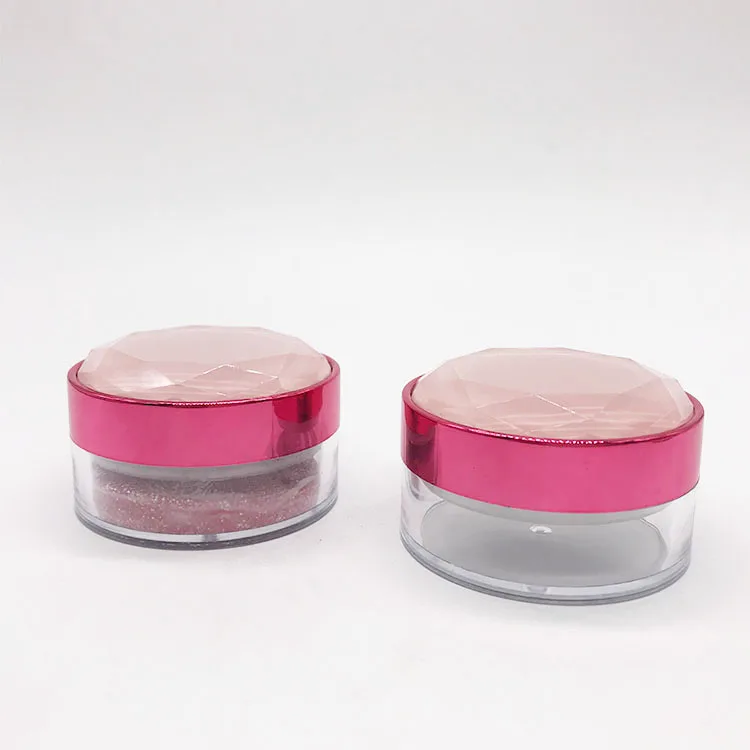 Low MOQ 10g luxury empty plastic custom diamond loose powder container with sifter