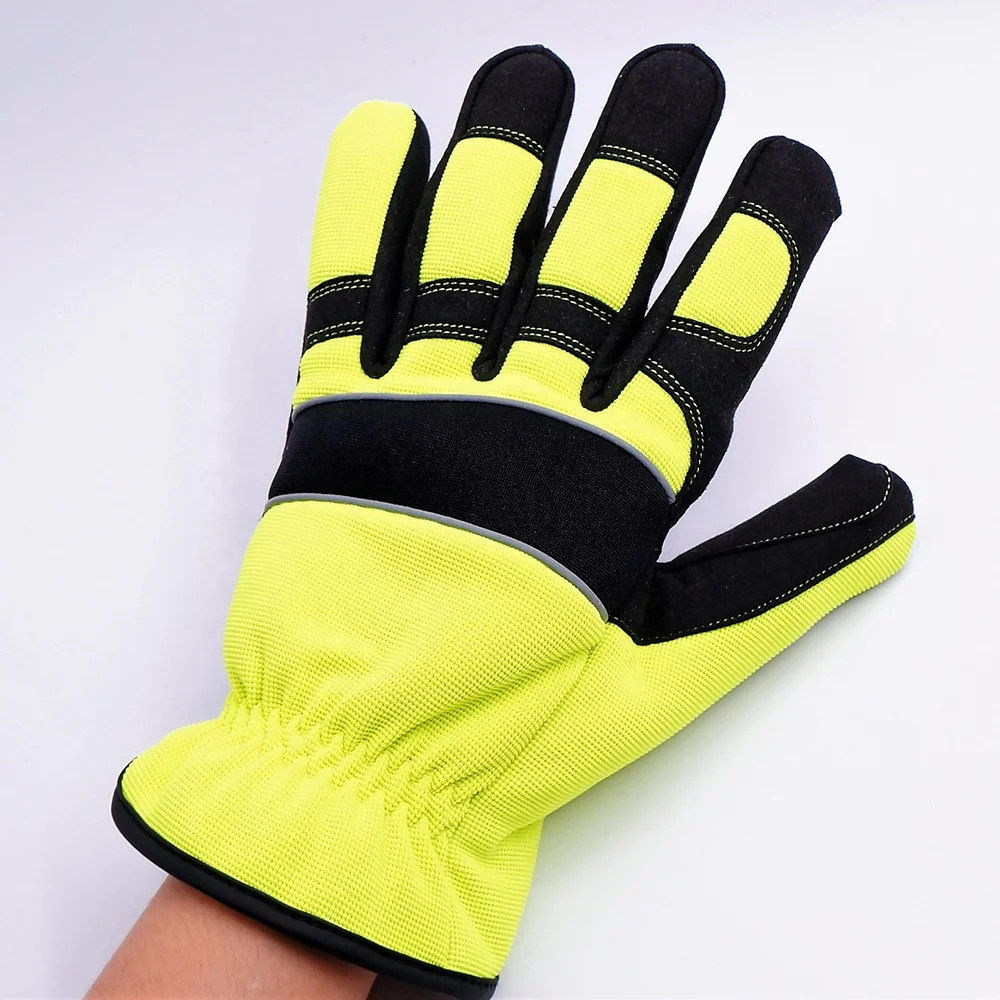 GLOVEMAN Hi-vis Green Superior Grip Industrial Mechinist Rigger Leather Silicone Work Anti Slip Gloves