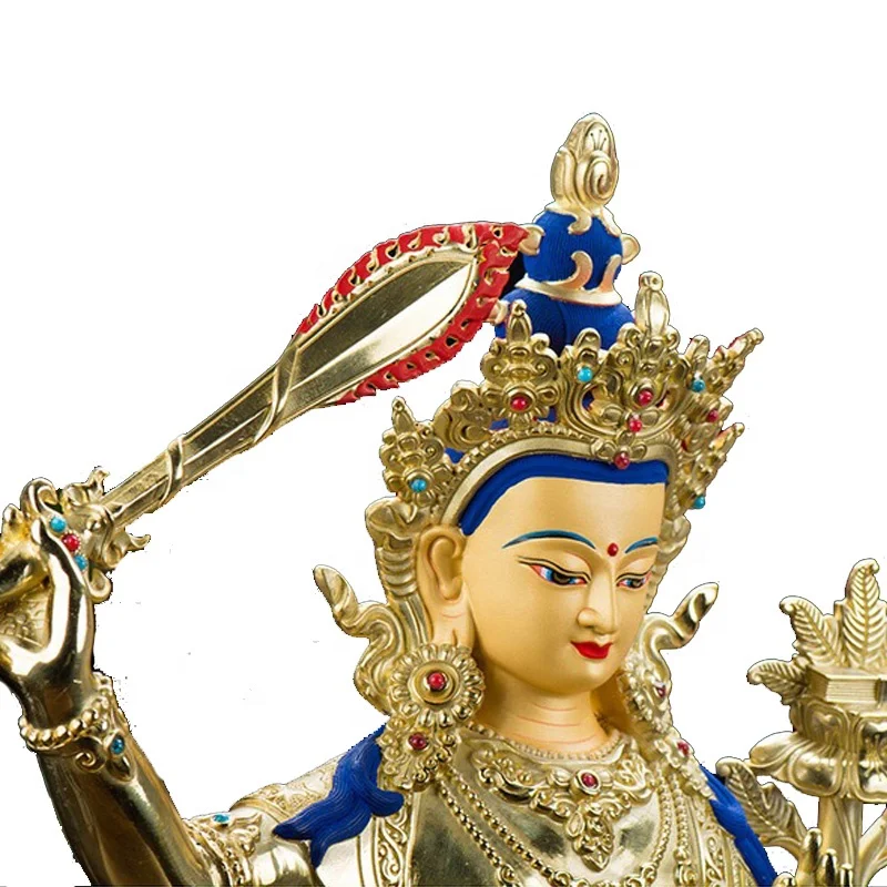 Casting Bronze Golden Buddha Statues Decorative Manjushri Buddha Figurine Religious Art Collectible Small Buddha Statue