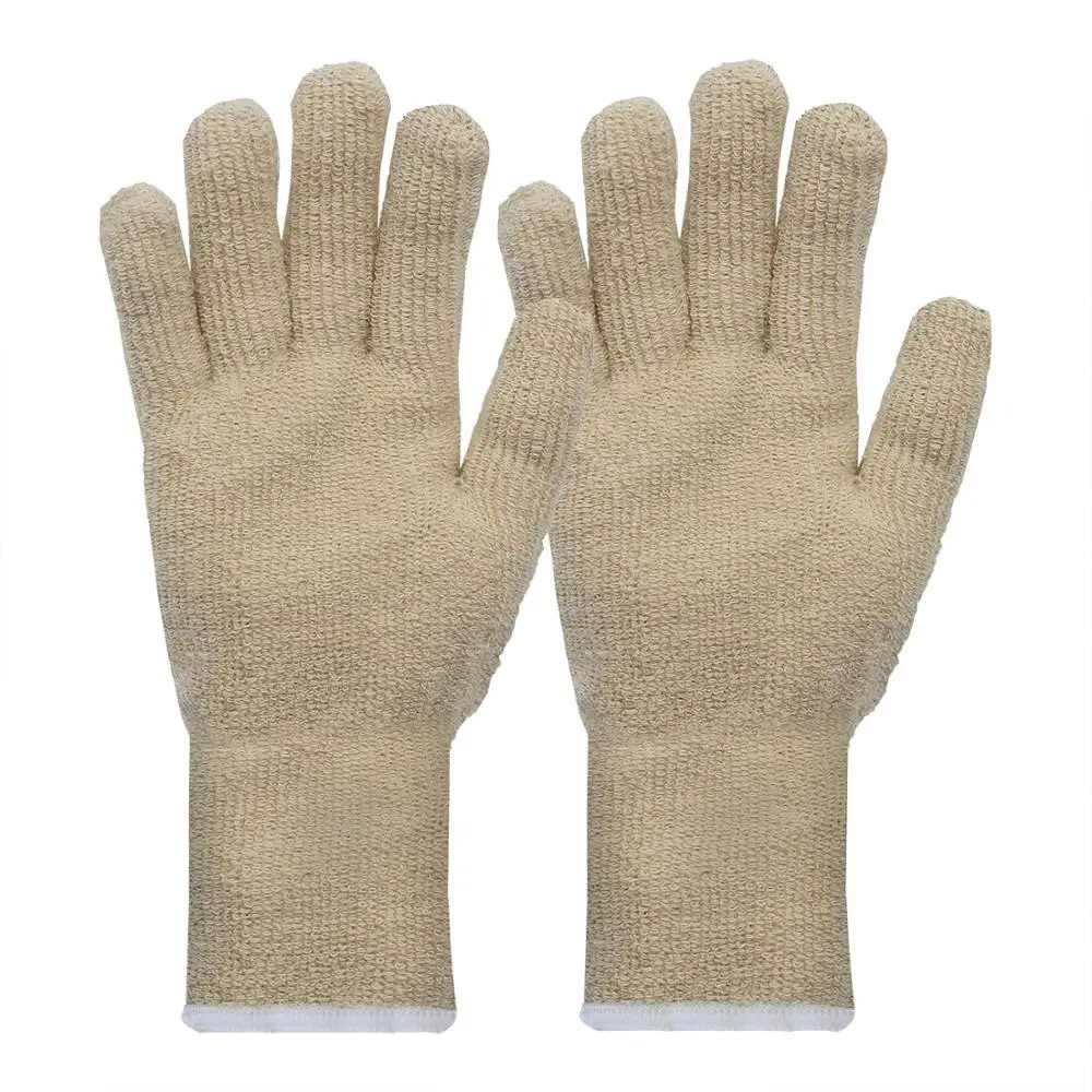 Natural White Loop Pile Cotton Terry Knit Gloves with Long Cuff for Heat Resistant Protecting Safety of Workers Mechanic Welders