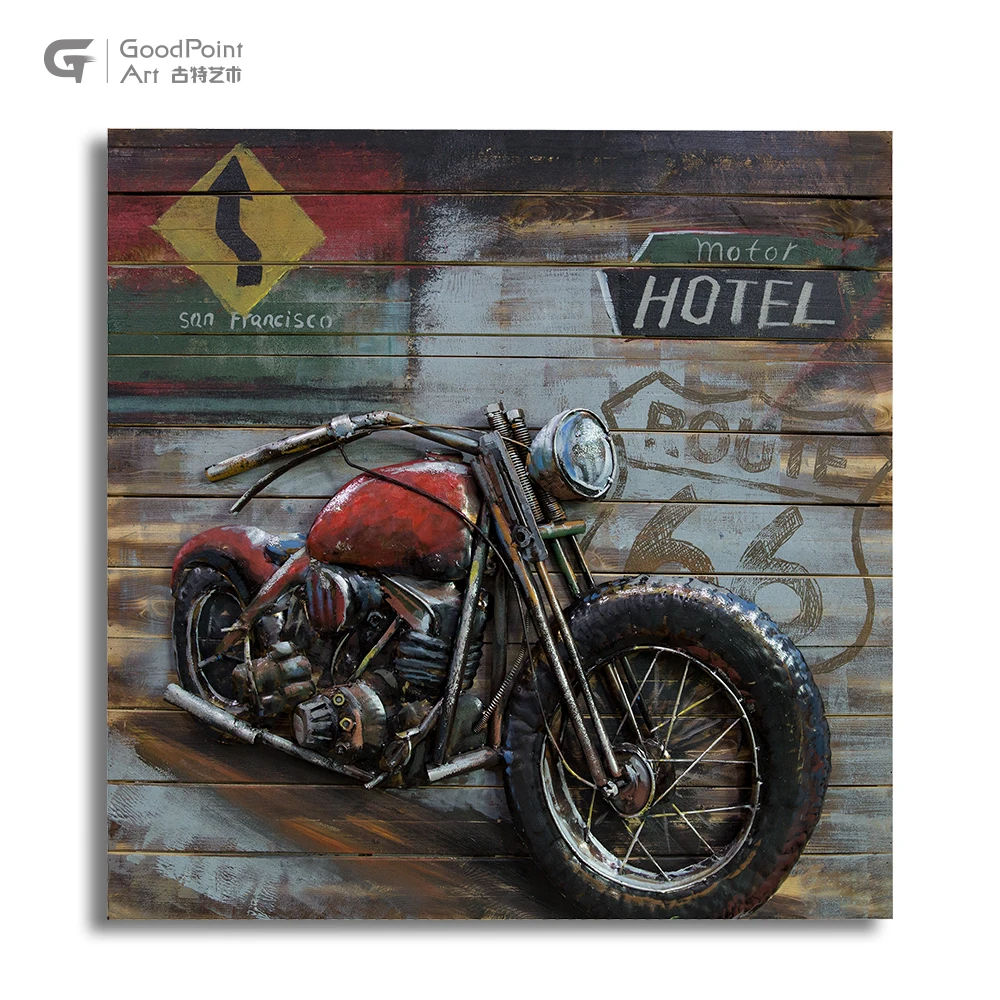 
Rustic handmade wall painting motorcycle picture metale antique ar wall hanging iron 
