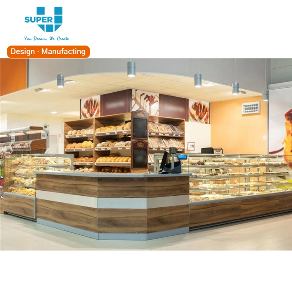 Bread Display Stand Counter Furniture Ideas High Quality Wooden Modern Super U Fashion Customized Kiosk Stand Bakery