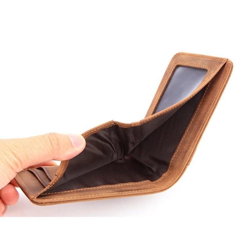 Dreamtop DTE498 hot sale brown crazy horse leather thin wallet clip 2019 OEM minimalist money wallet cheap wallet man