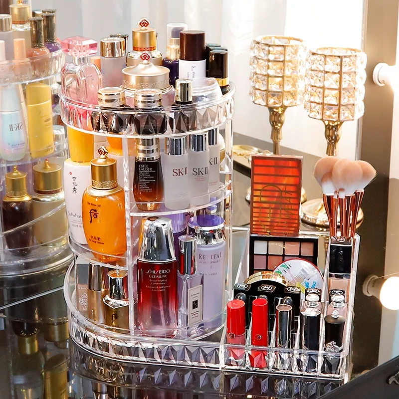 Wholesale Innovative Household Products Fashion Assembled 360 Rotating Cosmetic Plastic Makeup Organizer Storage Box