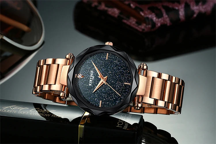 KINYUED women high quality quartz movement Stainless steel band women waterproof wrist watch