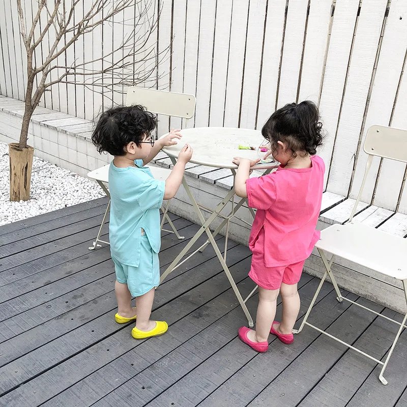 2019 однотонные комплекты для детей, домашняя одежда, футболка с коротким рукавом и шорты, костюм из 100% хлопка